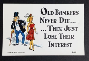 Old Bankers Never Die They Just Lose Their Interest Petley Laff Postcard 1957 - Picture 1 of 2