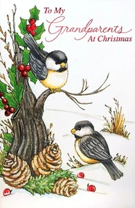 Biglietto Buon Natale per Nonni, Winter Birds di Bella Auguri +Busta - Foto 1 di 4