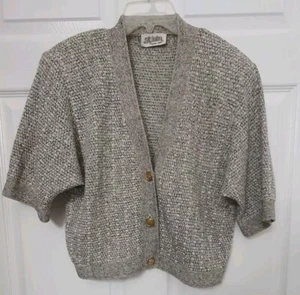 St. John Knit Cardigan Sweater Blouse Size 10 Short Sleeves Peper And Salt   - Picture 1 of 12