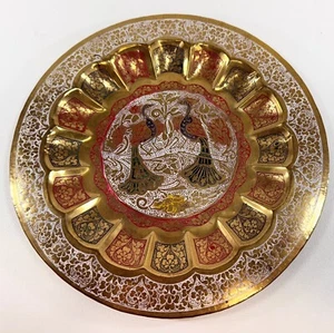Brass Indian Peacock Plate 9.5” Wall Decor Enameled Hand Crafted Mangal - Picture 1 of 4