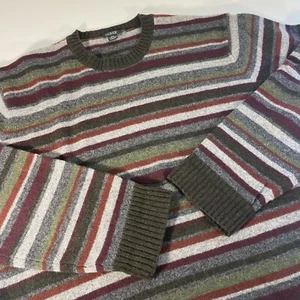 J. Crew Vtg 90s 100% Lambswool Striped Knit Pullover Sweater Earth Tones Men's L - Picture 1 of 5