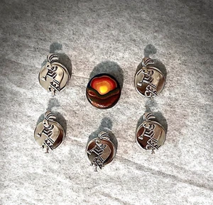 Kokopelli Button Covers Native American - 5 Dancers & 1 "Sunrise" Button Cove - Picture 1 of 7