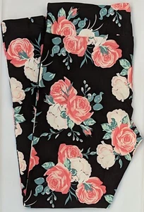 TC LuLaRoe Tall & Curvy Leggings Beautiful Roses on Black NWT K75 - Picture 1 of 6