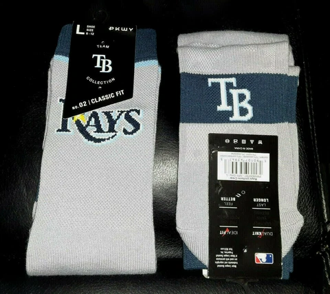 New! 2 MLB Tampa Bay Rays Away Uniform Crew Socks Men's Large Fits Size 6-12 Cover