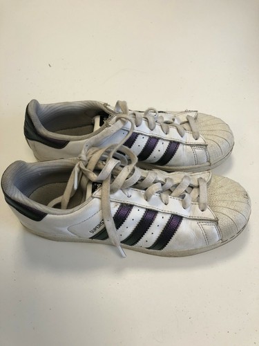 N656 DONNA SCARPE DA GINNASTICA ADIDAS SUPERSTARS BIANCHE VIOLA IN PELLE STRINGATE UK 5 EU 38