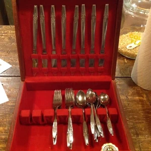 Vintage NASCO Temptaion Edelstahl Besteck Set 31-teilig Rose Mitte des Jahrhunderts - Bild 1 von 4