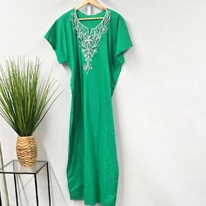 Vintage Elegant Green Embroidered Kaftan Dress - Picture 1 of 5