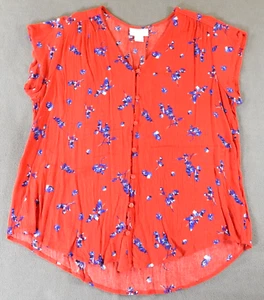 Liz Claiborne Womens Shirt Large Red Flower Floral Pattern Print Flowy VNeck - Picture 1 of 8