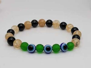 100 % natürliches Kristall Moldavit, böser Blick, Citrin & Obsidian Armband - Bild 1 von 10