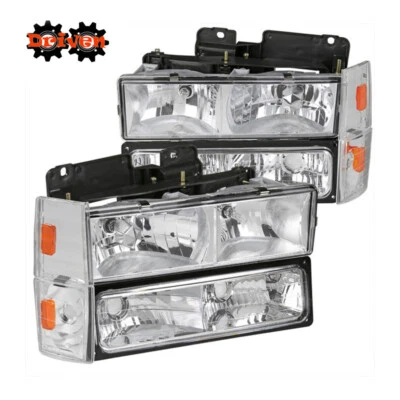 88-93 Chevy C10 Silverado Headlights +Turn Signal + Corners 8pcs Chrome Housing - Image 1 of 3