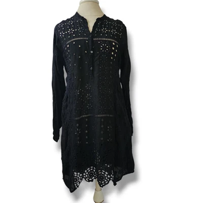 Vestido Johnny Was Bordado Floral Ojales Patchwork Negro Gótico M Túnica Costera  Foto 1 de 4
