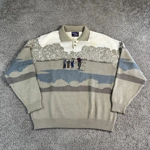 Vintage Cypress Links Sweater Mens Large Beige Golf Scene Knit Pullover USA 90s - Picture 1 of 14