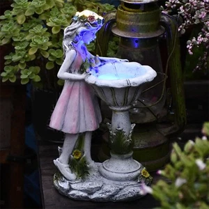 Solar Garten Statuen Mädchen Ornament Harz Figur, Solar Powered Freien Lichter, - Picture 1 of 7