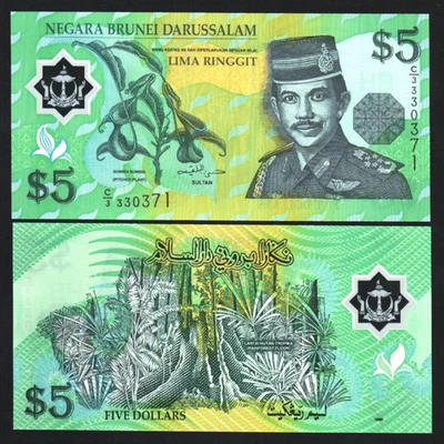 Brunei 5 RINGGIT P-23 1996 1st Date POLYMER UNC Bruneian RAIN FOREST Money NOTE - Image 1 of 4