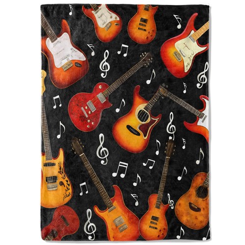 Retro Guitar Note Fleece Blanket,50x60in,Vintage Electric Musical ...