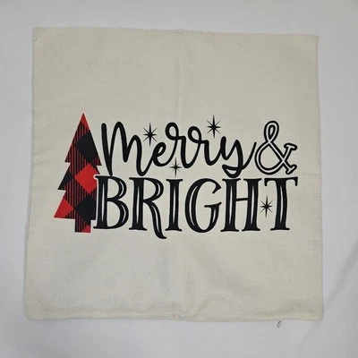 EUC Decorative Pillow Cover 18"x18" Merry & Bright. Red/Black Plaid Tree - Image 1 of 3