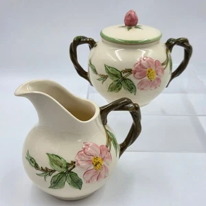 Franciscan Desert Rose 2 Piece Creamer and Sugar Bowl Set with Lid Pink Roses - Picture 1 of 13