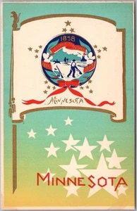 Tarjeta postal Sheehan serigrafía/tarjeta serigrafiada bandera del estado de Minnesota de la década de 1940 - Imagen 1 de 2