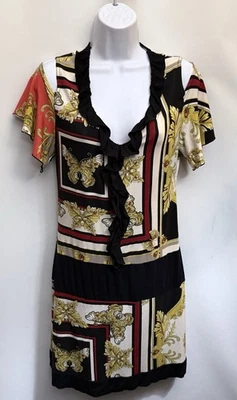 VTG JOHN GALLIANO Made In France Dress XS S 1 EU34 Ruffles Knee Baroque Stretch - Image 1 of 4