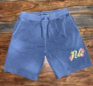 Polo Ralph Lauren Hawaiian Floral Logo Fleece Shorts Vintage Blue Men’s Size XXL - Picture 1 of 6
