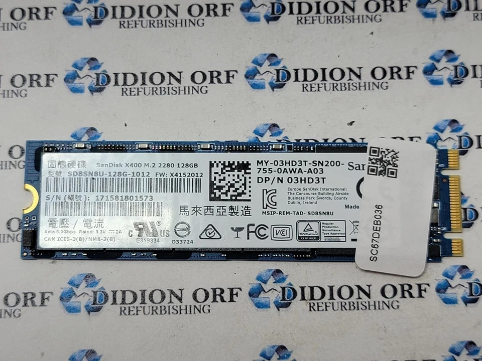 SANDISK X400 128GB M.2 SATA SSD SD8SN8U-128G-1012, Grade A, SKU 10572 - Image 1 of 1