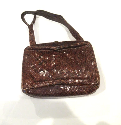 Menihan brown snakeskin purse, brass clasp, c. 1940s - Image 1 of 4