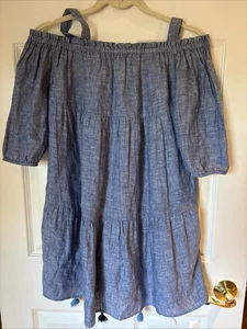Vineyard Vines  Linen Chambray blue Tiered Tassel Dress  Coverup  Beachy XS New - Picture 1 of 13