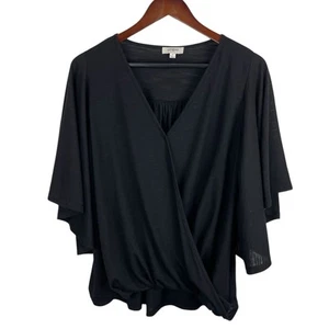 Umgee Women’s Sz Medium Black Slub Cotton Flutter Sleeve Top Whimsygoth - Picture 1 of 8