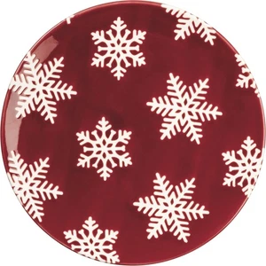 Primitives by Kathy Red & White Snowflake Print Design Stoneware Plate - Picture 1 of 1