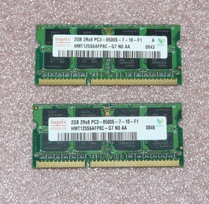 2x 2GB 2Rx8 DDR3 RAM PC3-8500S-7-10-F1 Hynix Notebook Arbeitsspeicher 204-polig - Bild 1 von 1