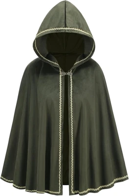 Renaissance Medieval Hooded Cape Adult Velvet Cloak Halloween Party Victorian Ca - Image 1 of 4