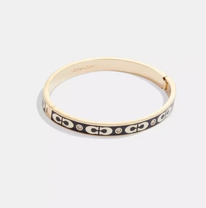 Coach Signature Enamel Hinged Bangle Black and Gold Bracelet - Picture 1 of 1