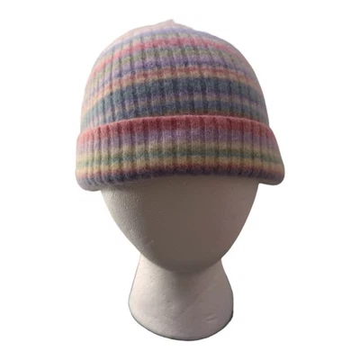 Gorro Ralph Lauren Lana de Cordero-Pastel Rayas Tejido Sombrero Suave Difuso Y2K Acogedor Invierno Foto 1 de 4