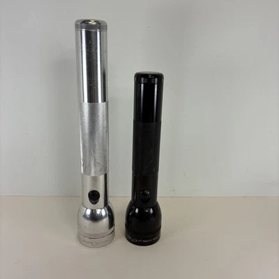 Lote de 2 Linternas Maglite Vintage Plateadas 3D Negras 2D FUNCIONA EE. UU. Foto 1 de 4