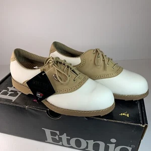 Women’s Size 8.5M White Etonic GoreTex Golf Shoes Leather Softspikes 8830 - Picture 1 of 8