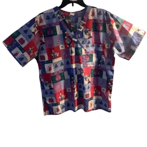 Pre Owned Women’s Disney XMas Scrub Scrubs Mickey, Goofey, and Minnie Included! - Picture 1 of 13