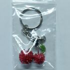 Porte-Cl Fruit Rouge Cerise Strass Perle Rouge Vert Feuille KeyChain /B07