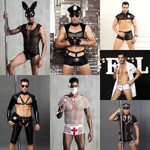 Men's Sexy Naughty Nightclub Stage Black Police Doctor Costumes Cosplay G12
