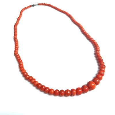 ANCIEN Collier Corail Argent ANTIQUE Silver Sterling Coral Necklace Corallo - Photo 1/4