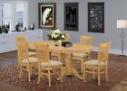 East West Vancouver 7Pc Dining Set, Pedestal Table W/ Leaf + 6 Padded Chairs Oak