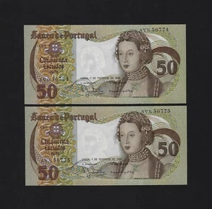 Portugal Lot SET 2 X 50 Escudos 1980 P-174 UNC Following NUMBERS - Picture 1 of 2