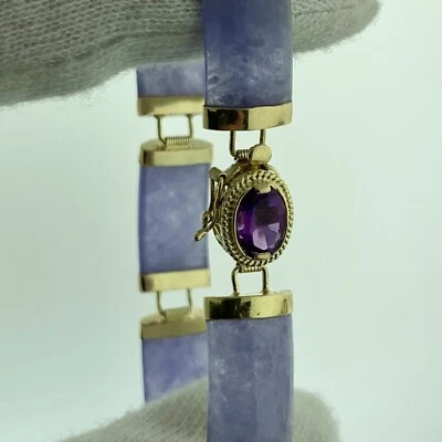 设计师 14K 黄金薰衣草玉条紫水晶声明网球手链 — 第 1/4 张图片