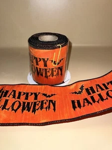 Vintage orange Halloween Stoff Drahtband orange Happy Halloween dicke Rolle - Bild 1 von 8