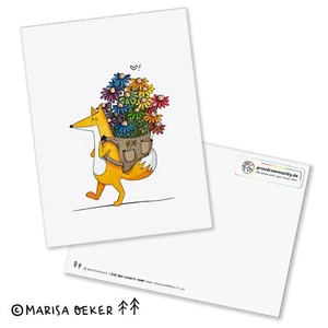 Bunte Blumen Regenbogen Postkarte by Marisa Oeker Aquarell Freundschaft Geschenk - Bild 1 von 1