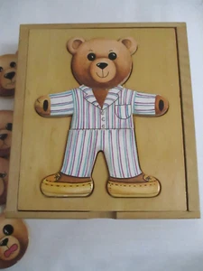 Vintage Wooden Bear with interchangeable parts Head, Shirt, Pants in  Wooden Box - Picture 1 of 4