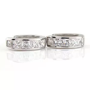 Sterling Silver 10mm Huggie Hoop Small Round Sleeper Zircon Crystal Earrings - Picture 1 of 6