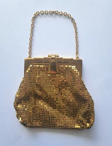 Atemberaubende Vintage Whiting und Davis Metall Mesh Handtasche goldfarben - Bild 1 von 5