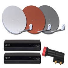 2 Teilnehmer HDTV Sat Anlage 60cm Spiegel LNB 2x Comag HD 25 Receiver gebraucht
