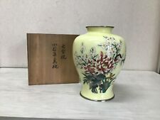 Y1132 FLOWER VASE cloisonne box plum orchid bamboo Japan antique ikebana kabin