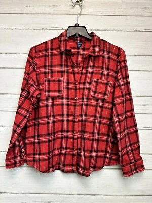 Женская красная фланелевая рубашка с длинным рукавом Basic Editions с золотым акцентом размер XL - Изображение 1 из 4